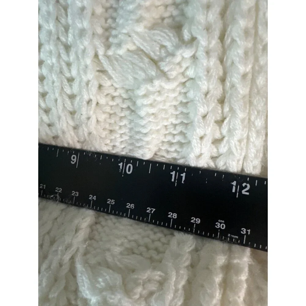 Women’s Ivory Cable Knit Fisherman Scarf Wrap Y2K Handmade Preppy Cozy Luxe